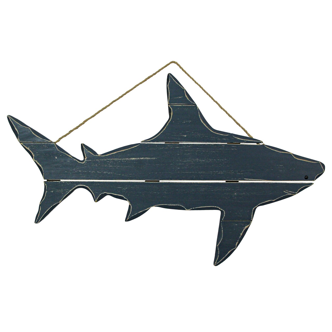 31 Inch Blue Wood Carved Shark Wall Decor Plaque Hanging Nautical Art Coastal